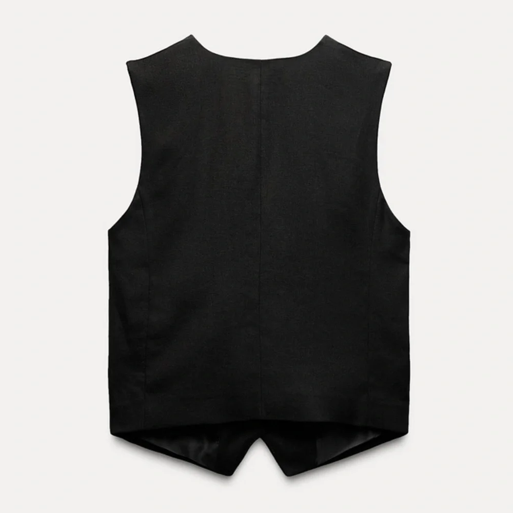 Zara Tailored Linen Blend Vest Waistcoat‎ In Black Size XL